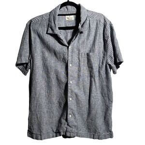 Mutual Weave Mens XL Blue Striped Short Sleeve Camp Collar Linen Blend Shirt Top